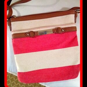 Tommy Hilfiger Red/Tan Crossbody Bag w/Faux Leather Adjustable Strap